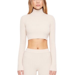 Danielle Guizio Crop Backless Rib Knit Turtleneck